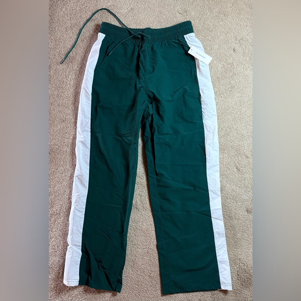 No Comment Women’s Track Pants Green and White Size Medium NWT